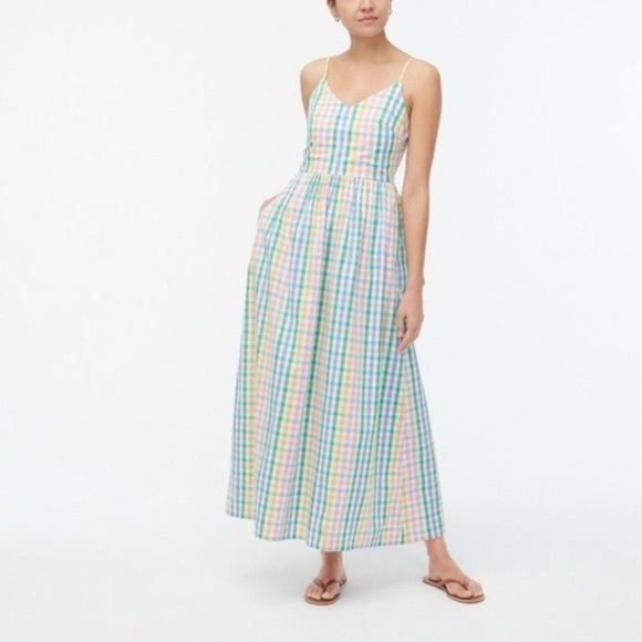 J. Crew Pastel Colors Gingham Print Maxi Dress Size 2 - Picture 1 of 12